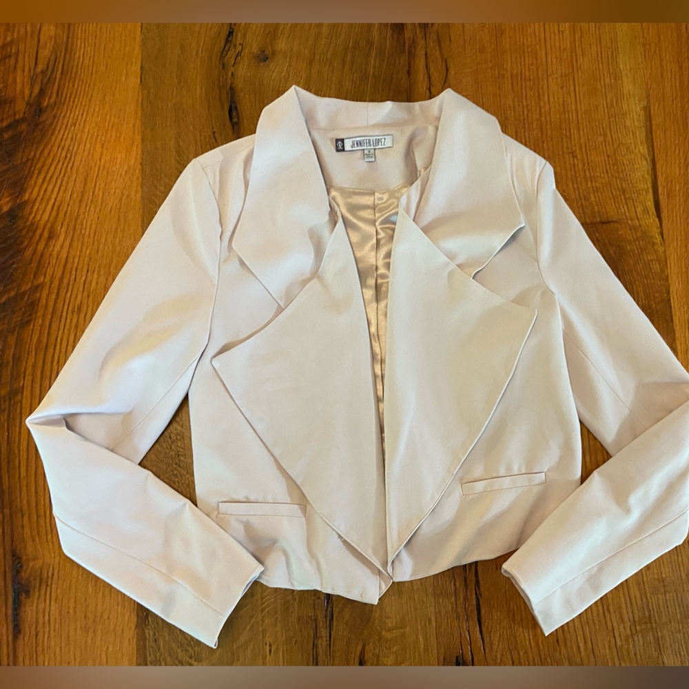 Jennifer Lopez Stretch Lined Waterfall Front Blazer, Champagne Color, Size Small